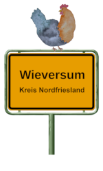Ortschild Wieversum mit Huhn